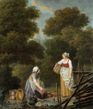 Two Maid-Servants at a Brook by Pehr Hillestrom Oil Painting