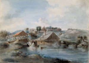 View from the Bernshammar Sawmill by Pehr Nordquist Oil Painting