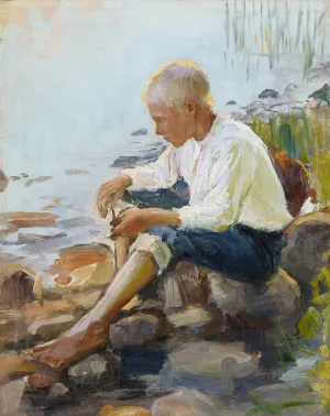 Boy On The Shore by Pekka Halonen Oil Painting