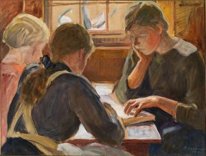 Children reading by Pekka Halonen Oil Painting