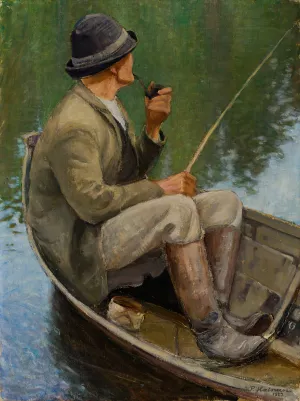 Man Fishing by Pekka Halonen Oil Painting