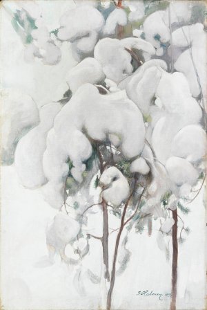 Snow-Covered Pine Saplings by Pekka Halonen Oil Painting