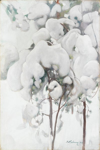 Main Product Photo of Snow-Covered Pine Saplings  Painting by Pekka Halonen