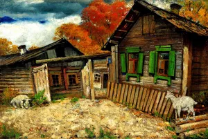 House with a Goat by Yehuda Pen - Oil Painting Reproduction