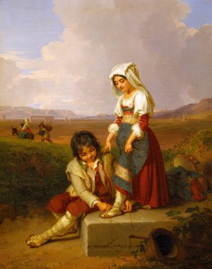 A Shepherd-Boy And A Girl In The Roman Campagna, In The Background Aqua Claudia by Penry Williams Oil Painting