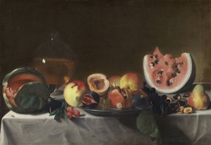 Still Life with Fruit and Carafe by Pensionante Del Saraceni Oil Painting