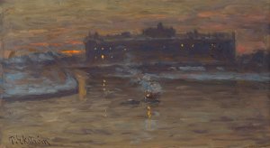 Winter Night by the Stockholm StrOm by Per Ekstrom Oil Painting