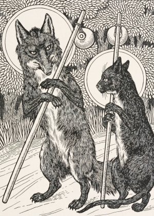 The Cat and the Fox by Percy J. Billinghurst Oil Painting