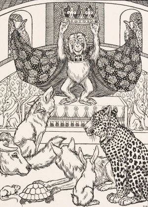 The Fox, the Monkey, and the Animals by Percy J. Billinghurst Oil Painting