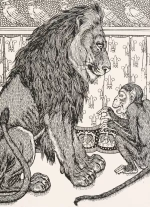 The Lion and the Monkey by Percy J. Billinghurst Oil Painting