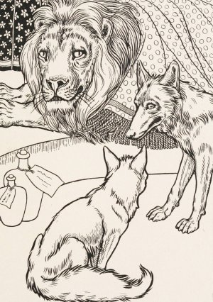 The Lion, the Wolf and the Fox by Percy J. Billinghurst Oil Painting