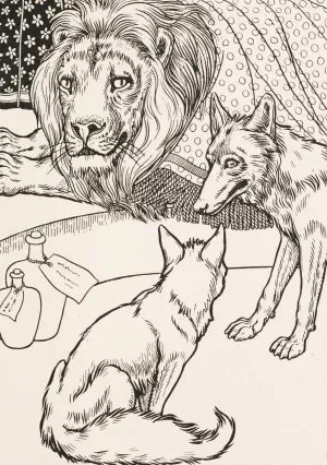 The Lion, the Wolf and the Fox by Percy J. Billinghurst Oil Painting