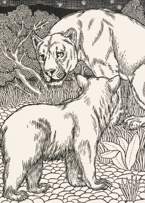 The Lioness and the Bear by Percy J. Billinghurst Oil Painting