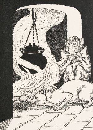 The Monkey and the Cat by Percy J. Billinghurst Oil Painting