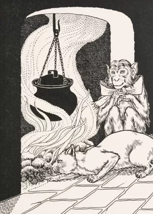 The Monkey and the Cat by Percy J. Billinghurst Oil Painting