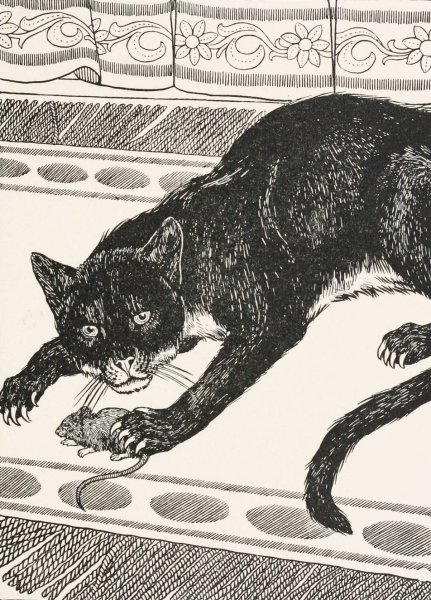 The Old Cat and the Young Mouse  by Percy J. Billinghurst - Hand-Painted Oil Painting Reproduction