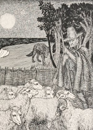 The Shepherd and his Flock by Percy J. Billinghurst Oil Painting