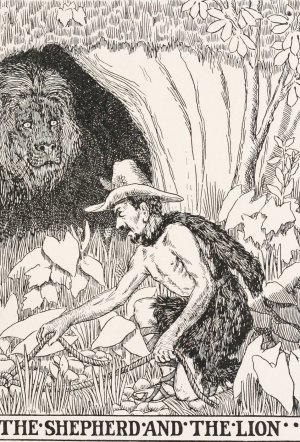 The Shepherd and the Lion by Percy J. Billinghurst Oil Painting