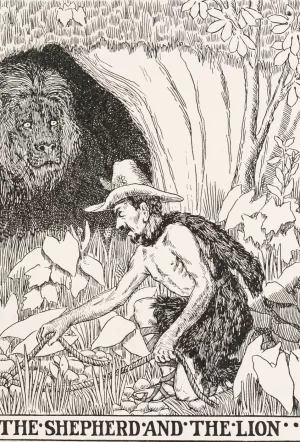 The Shepherd and the Lion by Percy J. Billinghurst Oil Painting