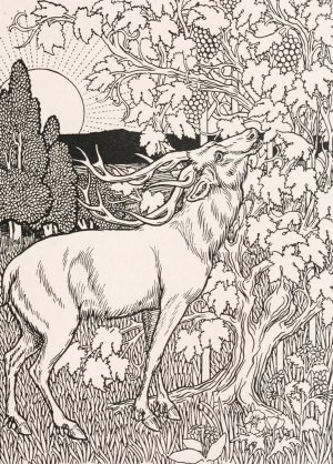 The Stag and the Vine by Percy J. Billinghurst Oil Painting