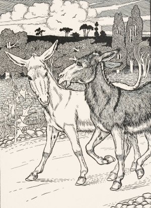The Two Asses by Percy J. Billinghurst Oil Painting