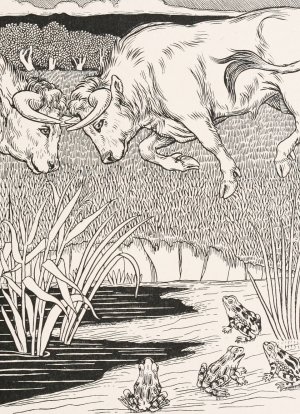 The Two Bulls and the Frog by Percy J. Billinghurst Oil Painting