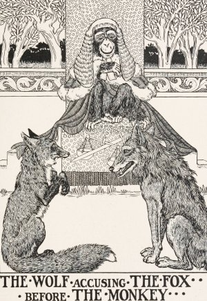 The Wolf Accusing the Fox before the Monkey by Percy J. Billinghurst Oil Painting