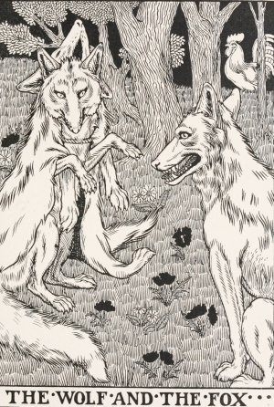 The Wolf and the Fox by Percy J. Billinghurst Oil Painting