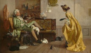 Peg Woffington Visiting An Eccentric Cat Lover by Percy Thomas Macquoid Oil Painting