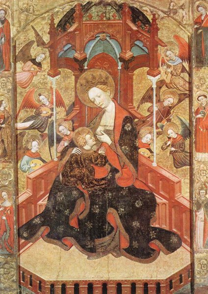 Madonna and Child with Angels Playing Music by Pere Serra - Hand-Painted Oil Painting Reproduction