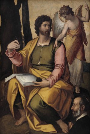 Matthew the Evangelist with Benefactor by Perino Del Vaga Oil Painting