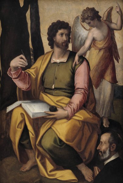 Matthew the Evangelist with Benefactor  by Perino Del Vaga - Hand-Painted Oil Painting Reproduction