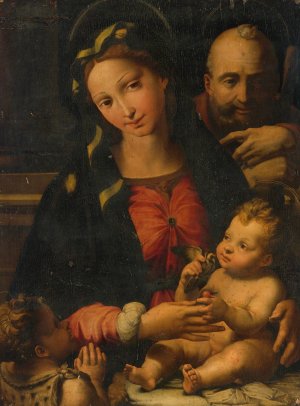 The Holy Family With The Infant Saint John The Baptist by Perino Del Vaga Oil Painting