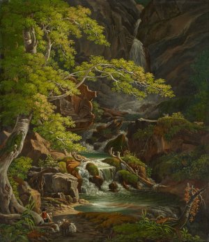Waterfall in the Munster Valley by Peter Birmann Oil Painting
