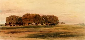 A Lincolnshire Stackyard painting by Peter De Wint
