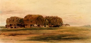 A Lincolnshire Stackyard by Peter De Wint Oil Painting