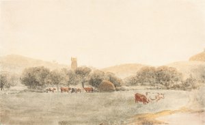A Meadow with Cattle near Glastonbury Oil painting by Peter De Wint