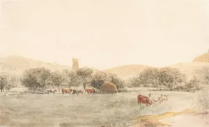 A Meadow with Cattle near Glastonbury by Peter De Wint Oil Painting