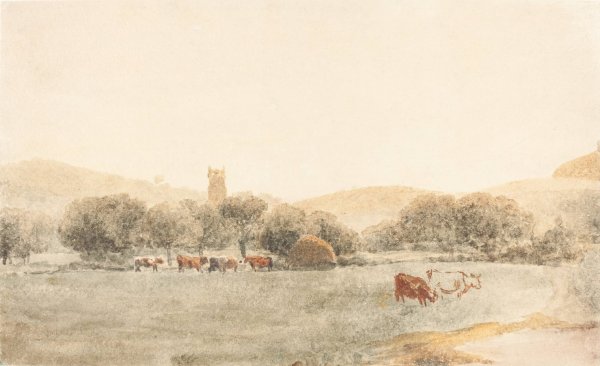 A Meadow with Cattle near Glastonbury by Peter De Wint - Hand-Painted Oil Painting Reproduction