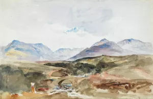 A Stream in the Welsh Mountains near Snowdon range by Peter De Wint Oil Painting