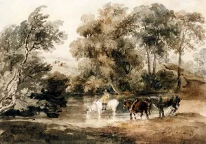 Horses Drinking At A Pool painting by Peter De Wint