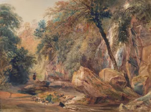 Waterfall in the Dingle at Badger Hall by Peter De Wint Oil Painting