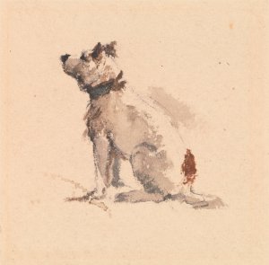 A Terrier, Sitting, Facing Left by Peter Dewint Oil Painting