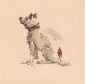 A Terrier, Sitting, Facing Left by Peter Dewint Oil Painting