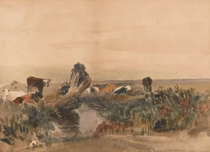 Cattle by a Stream by Peter Dewint Oil Painting