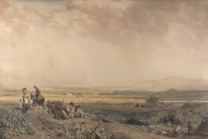Harvesters in Landscape in Sussex by Peter Dewint Oil Painting