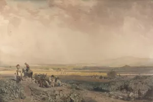 Harvesters in Landscape in Sussex by Peter Dewint Oil Painting