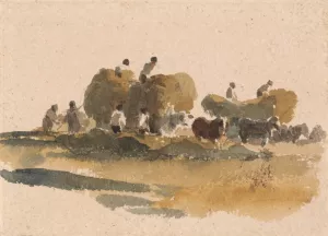 Hay Wagons by Peter Dewint Oil Painting