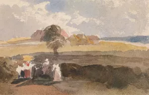 Landscape Sketch with Figures in Foreground by Peter Dewint Oil Painting