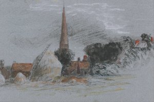 Landscape Study- A Haystack near a Church by Peter Dewint Oil Painting